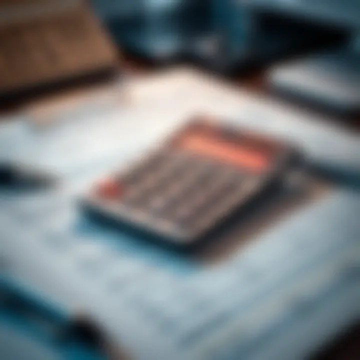 Tax Calculation and Forms Calculator and tax forms on a desk