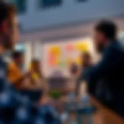 A dynamic team brainstorming with post-it notes