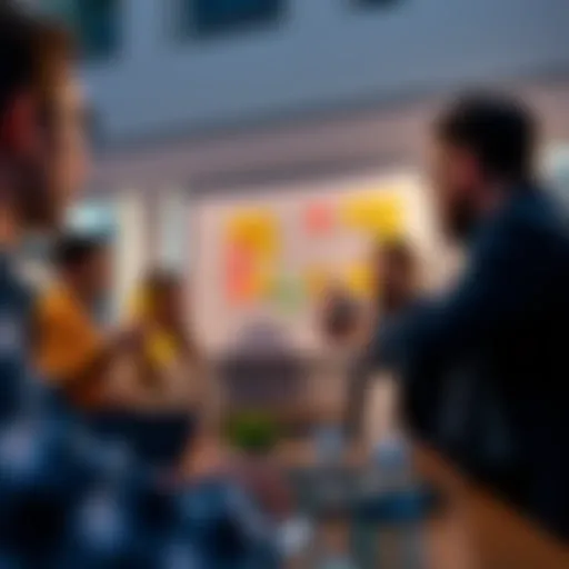 A dynamic team brainstorming with post-it notes