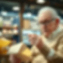 An elderly person examining a cash card with interest