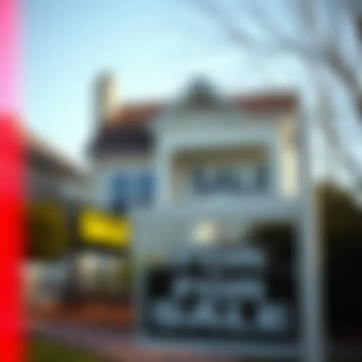 A close-up of a 'For Sale' sign outside a foreclosed property.