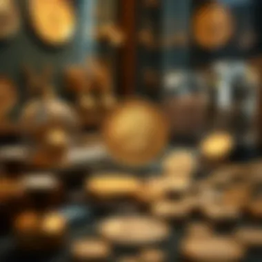 Collector's Showcase Including the 1873 Gold Coin Showcase of a collection featuring the 1873 gold coin among other numismatic artifacts
