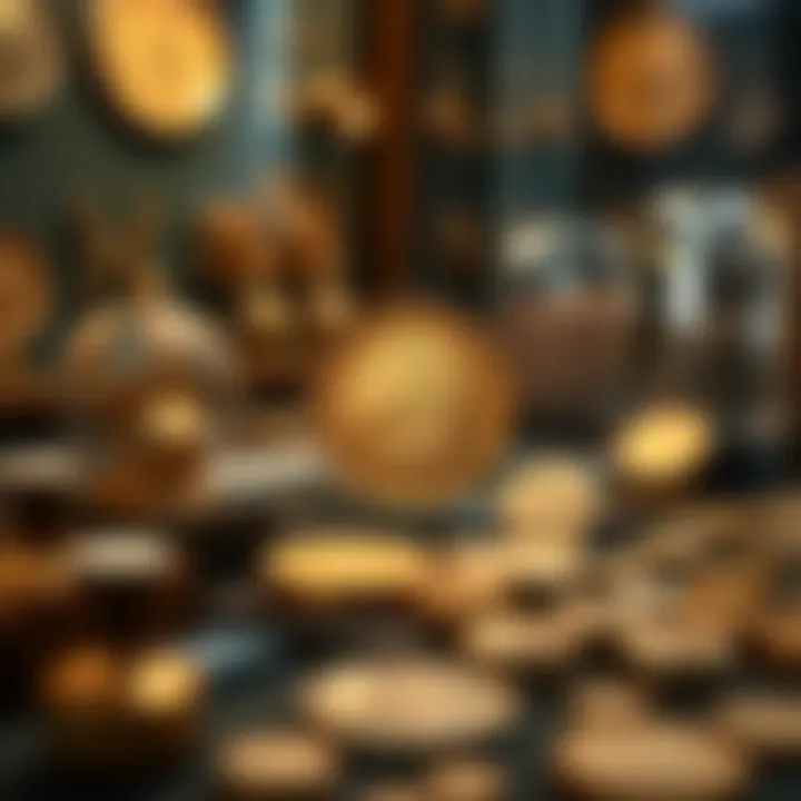 Collector's Showcase Including the 1873 Gold Coin Showcase of a collection featuring the 1873 gold coin among other numismatic artifacts
