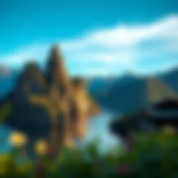 Scenic travel destinations with credit card icons