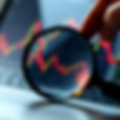 A magnifying glass focusing on a financial graph depicting hidden stocks