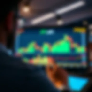 A person analyzing stock market data on a digital screen