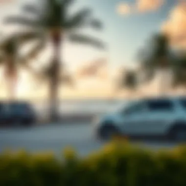 A tranquil beach with vehicles parked nearby, symbolizing auto insurance