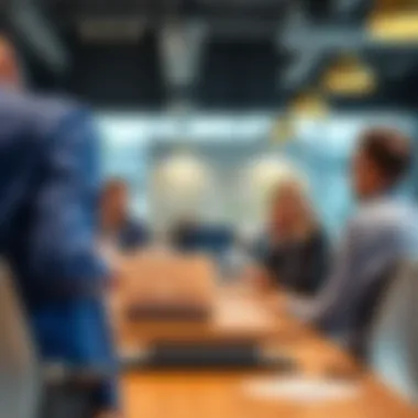 A modern office setting with individuals discussing insurance policies