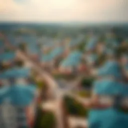 Aerial view of a developing neighborhood with affordable housing options