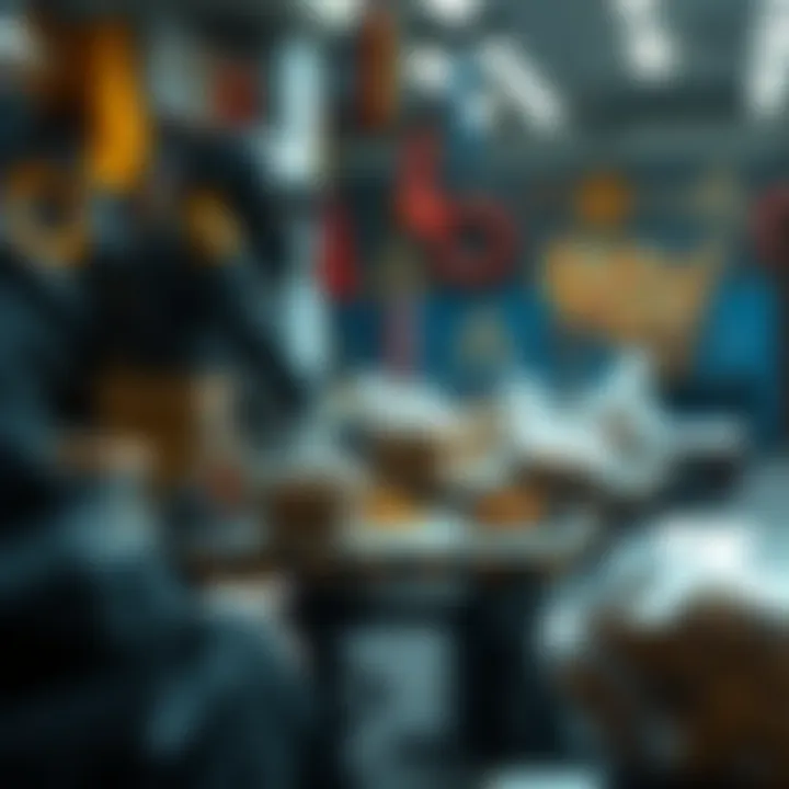 Creation of Virtual Goods in the Metaverse An artistic representation of virtual goods being crafted and sold