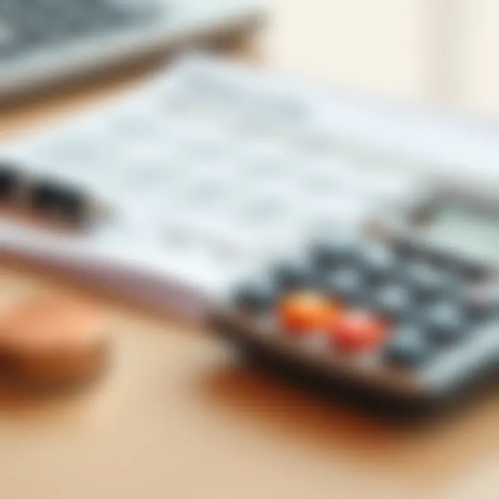 A close-up of a bank statement and calculator on a desk