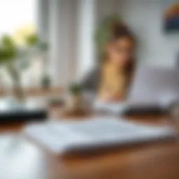 A modern workspace with business account documents and a laptop