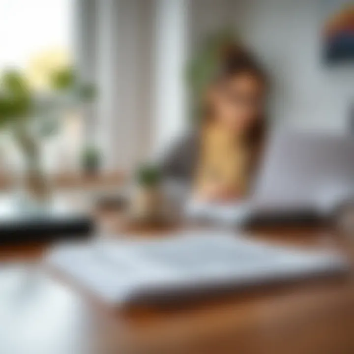 A modern workspace with business account documents and a laptop