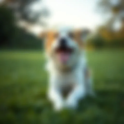 A joyful dog playing in a grassy field
