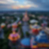 Aerial view of Walt Disney theme park showcasing vibrant attractions