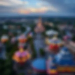 Aerial view of Walt Disney theme park showcasing vibrant attractions