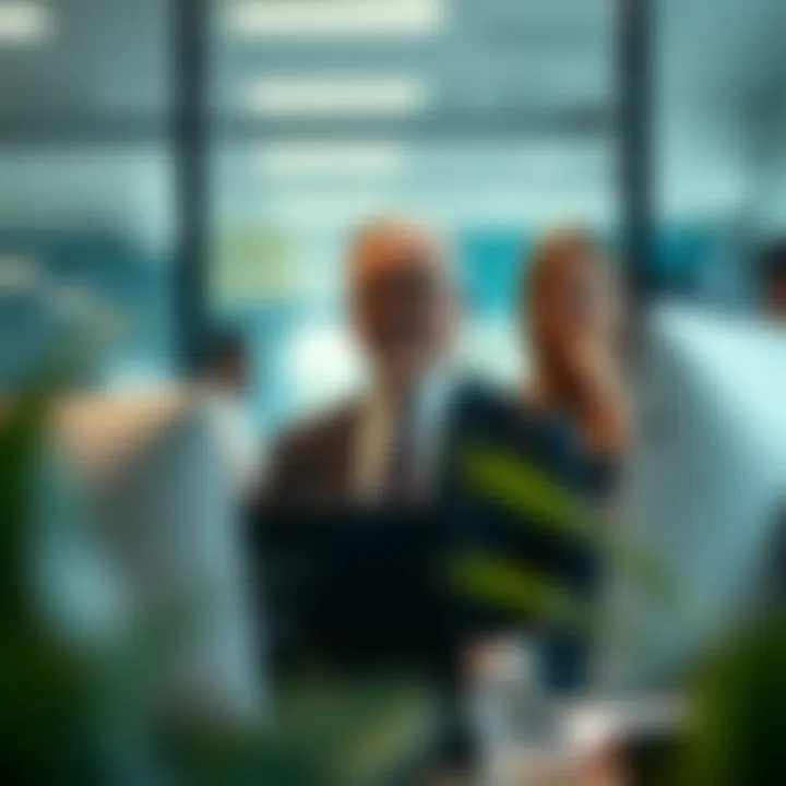 An office setting highlighting financial advisors at work providing insights to clients