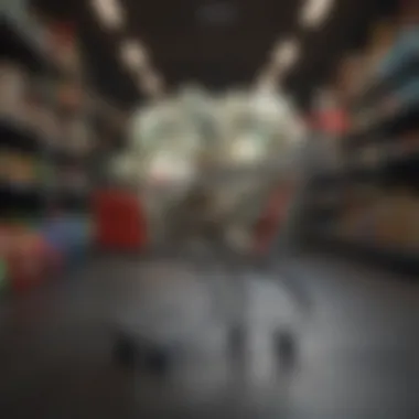 Shopping Cart with Cash Rewards Illustration of a shopping cart filled with groceries and cash rewards