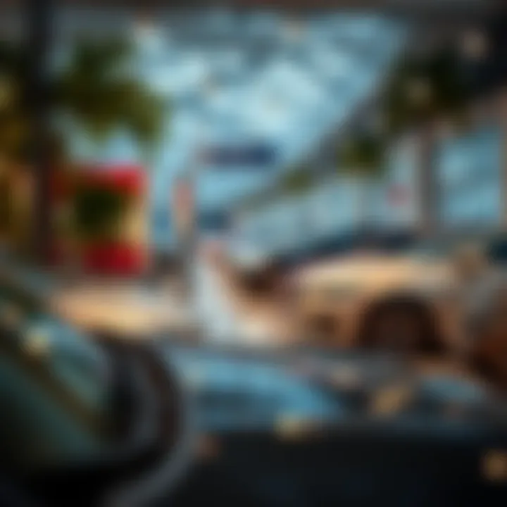 A scenic view of a car dealership with various models