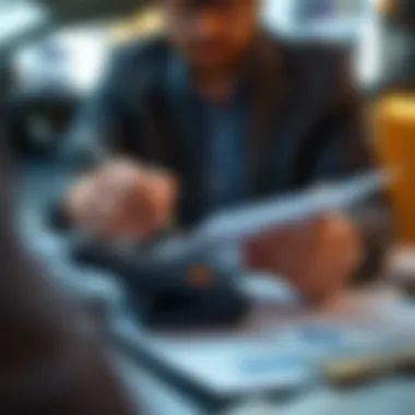 A person analyzing financial documents with a calculator