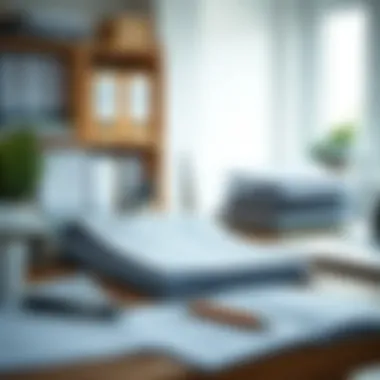 Organizing Application Materials An organized workspace with grant application materials