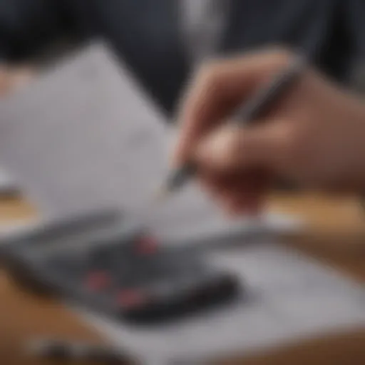 A person evaluating financial documents with a calculator