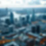 Aerial view of the London financial district showcasing iconic skyscrapers