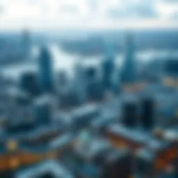 Aerial view of the London financial district showcasing iconic skyscrapers