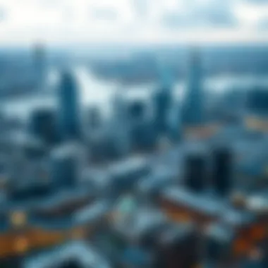 London Financial District Aerial view of the London financial district showcasing iconic skyscrapers
