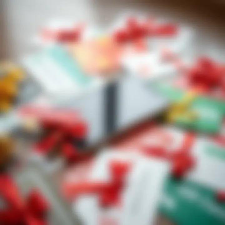 Mobile Gift Cards as Financial Tools A flat lay of various gift cards with a smartphone and financial apps.