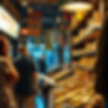 A vibrant local coin shop filled with customers