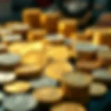 A variety of gold coins displayed for sale